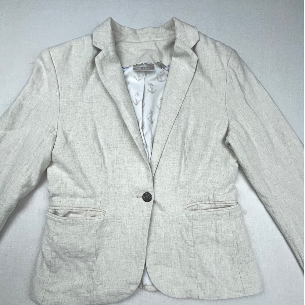 Kenar Womens Oatmeal Beige Linen Blend Single Button Blazer Anchor Lining M